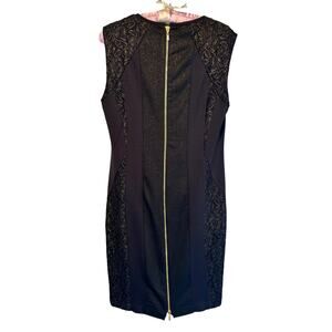 Cache Black Gold Metallic Dress Full 2Way Back Zipper Keyhole Front Lined Sheath